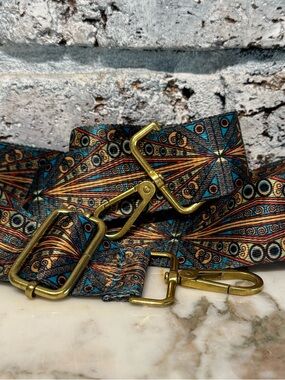 Boho Psychedelic Print Purse Bag Guitar Strap with Brass Hardware